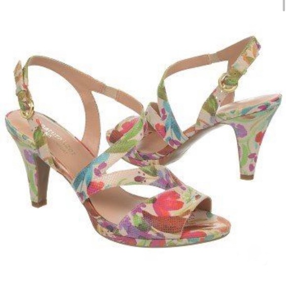 Naturalizer Impulse Floral Open Toe 3.25 Inch Heels Cream Red Pink 8N 8 Narrow - Picture 1 of 13